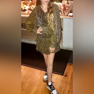 Habitual Girls Gold Sparkle Popover Dress - Size 12